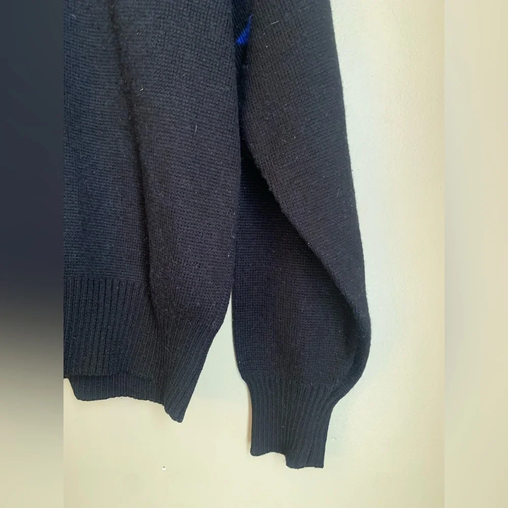 Vtg Hermans Sweater Blue black Wool Blend Knit Nordic Geometric Fair Isle Small